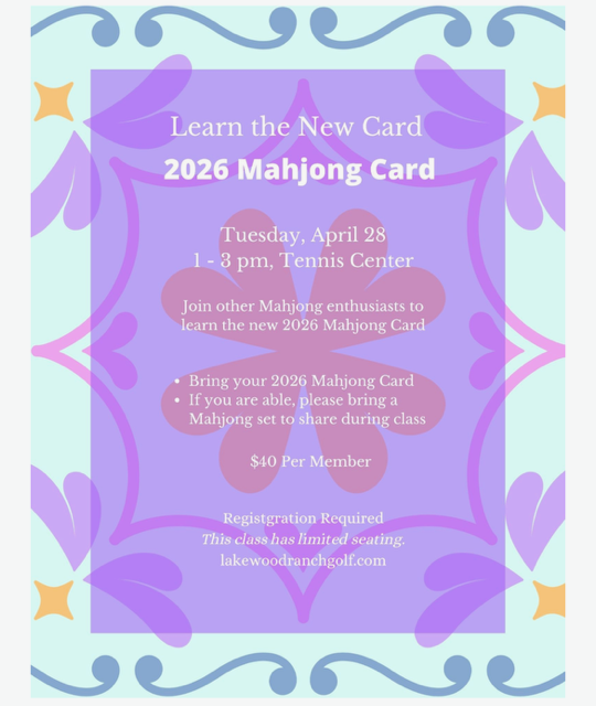 Learn the New 2026 Mahjong Card — Tuesday April 28 at the Tennis Center